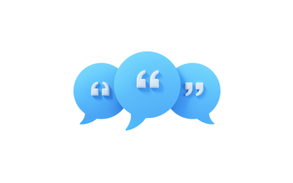 Three blue speech bubbles with quotation marks and lock icon isolated on transparent background