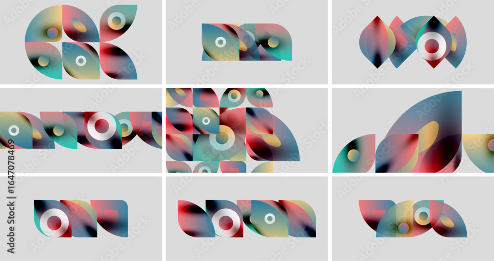 Aufkleber abstract colorful shapes arranged in grid. smooth gradients, rounded forms, modern design elements p