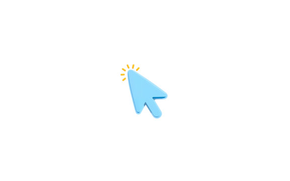 Blue computer mouse cursor clicking with glowing effect isolated on transparent background