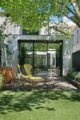 Modern luxury villa exterior in minimal scandinavian style, 3d render