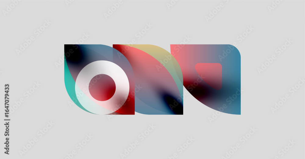 Poster abstract graphic design features overlapping colorful shapes. composition includes red, blue, white 