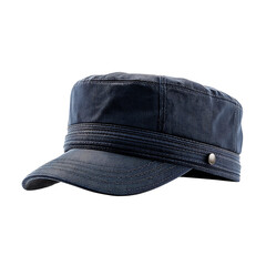 Stylish dark blue military-style cap with decorative stitching and metal stud detail, offering a rugged yet fashionable accessory for any outfit.