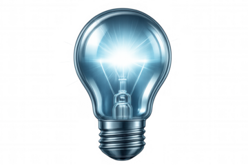 Light bulb shining brightly with transparent background, representing innovation, creativity, and new ideas