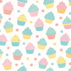 Cute Pastel Cupcake Seamless Pattern.