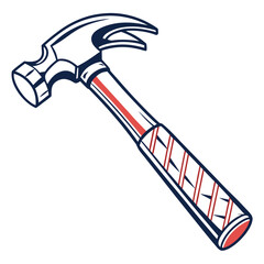 Cartoon hammer with red and blue accents isolated on white background, a tool for construction and repair, perfect for carpentry and home improvement projects