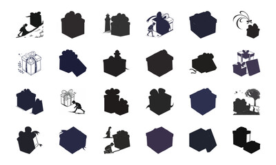 Creative Gift Box and Present Icon Collection Featuring Decorative, Minimalist, and Silhouette Designs for Celebrations, Birthdays, Holidays, and Special Occasions