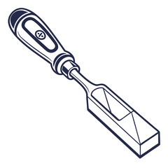 Illustration of a chisel tool for woodworking isolated on white background, a carpentry hand tool for cutting wood