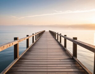 Obraz premium Sunrise Over Tranquil Wooden Pier On Lake