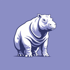 Obraz premium A white rhino is seen standing on top of a vibrant purple background. The large animals powerful stance is prominent against the striking color behind it.