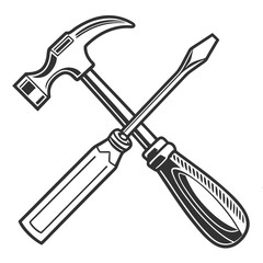 Illustration of a hammer and screwdriver crossed isolated on white background