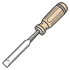 Illustration of a wooden handled chisel, a woodworking tool, isolated on white background