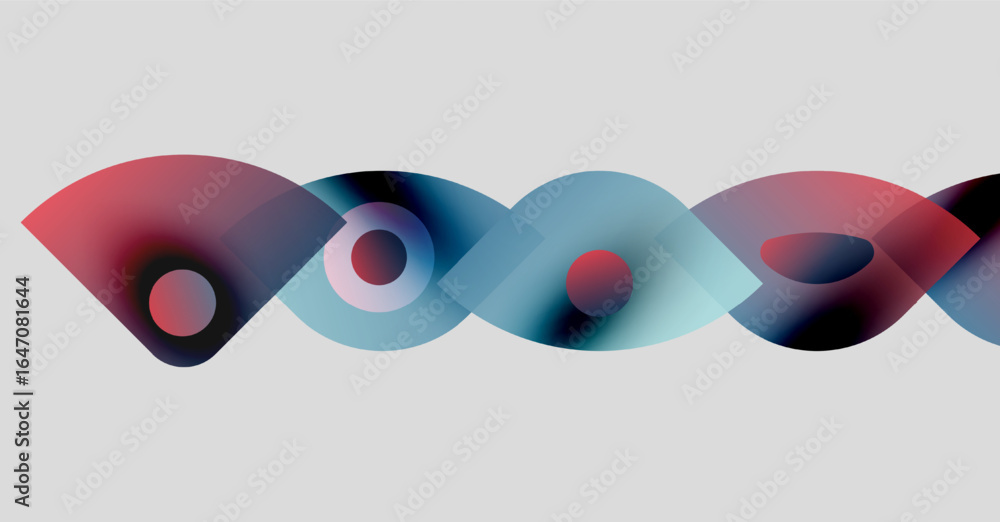 Aufkleber abstract shapes overlap, creating colorful wave pattern. red, blue hues dominate neutral background.
