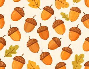 Autumn acorns and leaves seamless pattern
