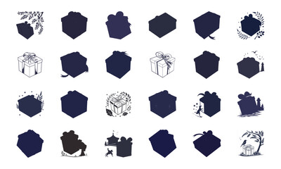 Creative Gift Box and Present Icon Collection Featuring Decorative, Minimalist, and Silhouette Designs for Celebrations, Birthdays, Holidays, and Special Occasions