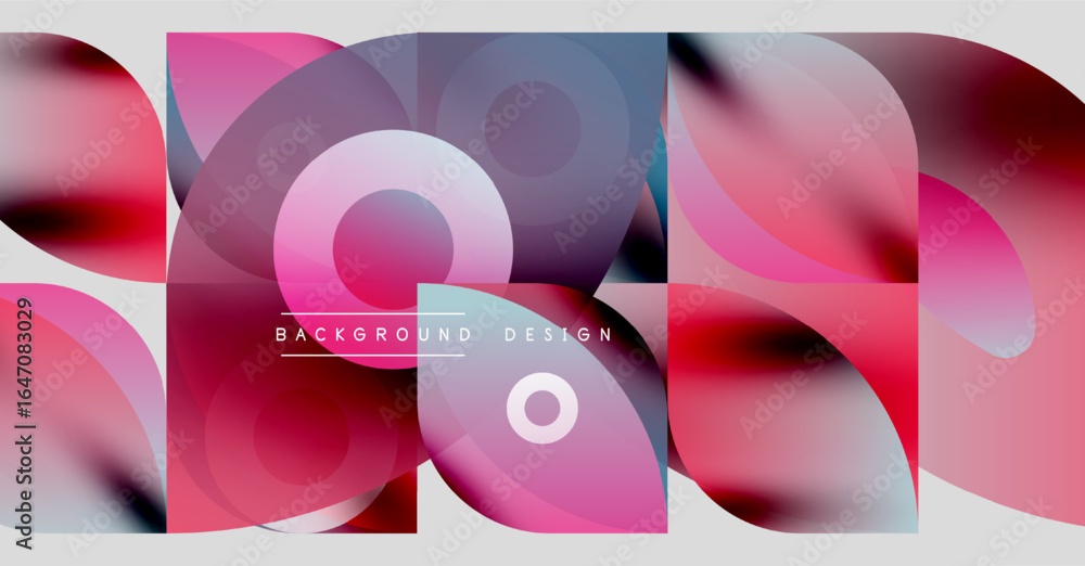 Poster abstract fluid shapes, pinks, blues create modern background. overlapping circles, gradients offer d