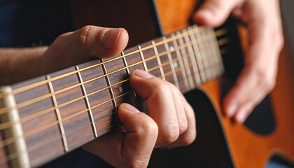 Fototapeta premium Close Up Hands Playing Acoustic Guitar