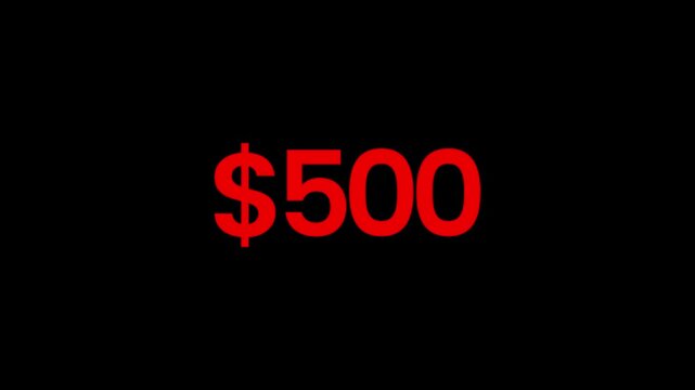 5000 dollar count up animation from $0 to $5000. High-quality 4K