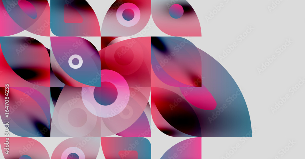 Aufkleber abstract composition. overlapping circles, squares create vibrant, colorful pattern. soft gradients,