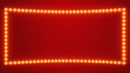 Bright Retro Neon Frame with Warm Glow on Red Background