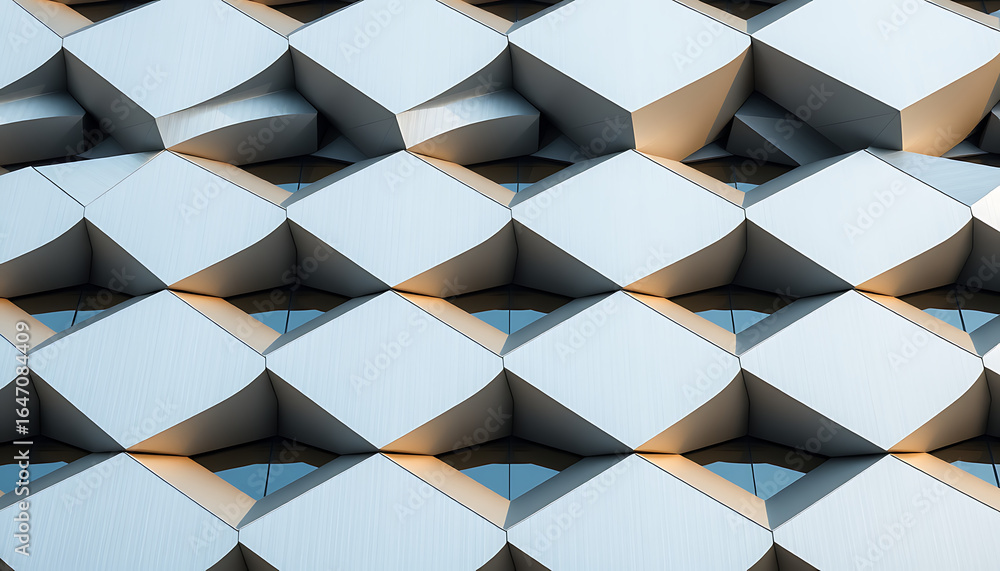 Poster close up of a modern architectural wall with geometric shapes and light creating shadows and texture