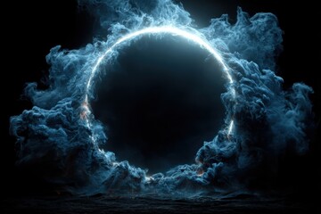 Glowing portal with smoke on dark background, energy and mystery