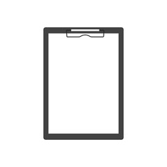 Black clipboard with empty paper sheet. Vector illustration isolated on white background