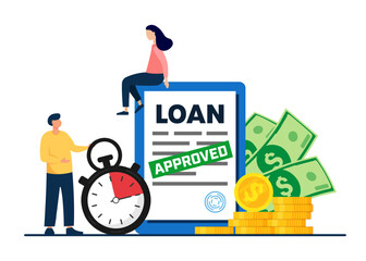 Family Loan Approved - vector illustration. Family couple with money.