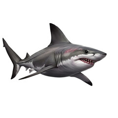 Fototapeta premium Angry Shark isolated on white transparent background, PNG 