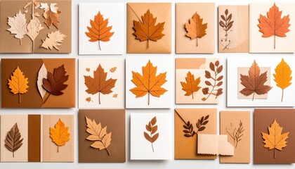 Autumnal Fall Leaf Arrangement On Craft Envelopes