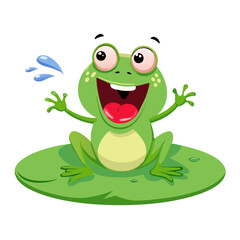 Excited Happy Frog Character on Lily Pad with Wide Open Mouth Vector