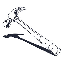 A simple black and white line drawing of a claw hammer casting a shadow on a white background