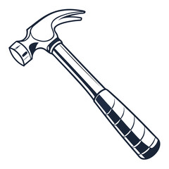 Classic claw hammer tool with a metal head and textured grip isolated on white background