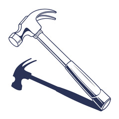 Classic claw hammer with a dark shadow isolated on a white background for construction and diy projects