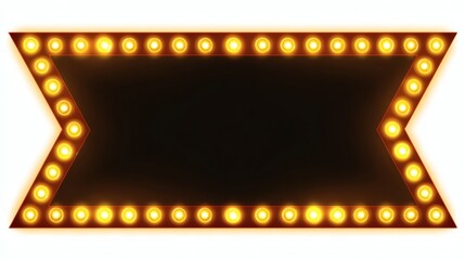 Vintage Lighted Frame for Signage with Bright Bulbs and Dark Background