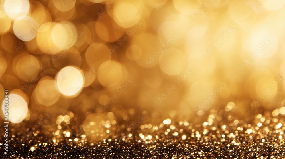 Poster shimmering golden bokeh background with sparkling lights creating a festive and luxurious atmosphere