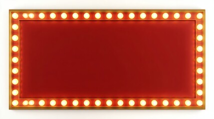 Bright Vintage Marquee Frame with Light Bulbs on Red Background
