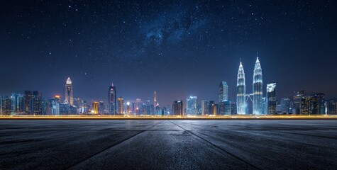 Obraz premium Night view of Kuala Lumpur city skyline with stars