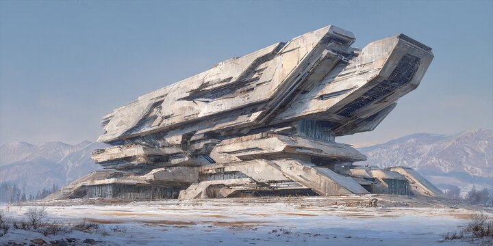 RENDERING ARCHITETTONICO FUTURISTICO DI UN EDIFICIO MONOLITICO