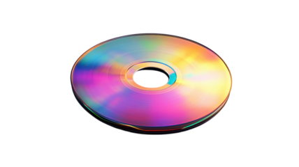 The shiny DVD displays a spectrum of colors under bright illumination on a smooth surface