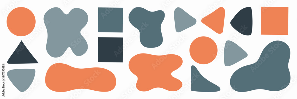 Poster duo-tone abstract blob shapes with geometric forms – great for modern art prints, tech branding, or 