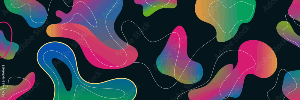 Poster fluid neon abstract blob set with dark background – perfect for party flyers, tech presentations, or