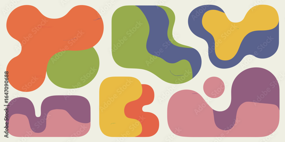 Aufkleber colorful retro blob set in rounded 70s-style shapes on white background