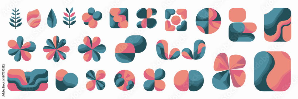 Poster vector blob set with geometric edges and organic flat shapes on white