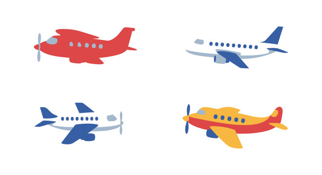 Collection of Colorful Toy Airplanes in Different Styles on a White Background