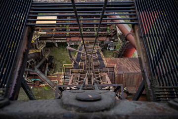 Abandoned Heavy Industrial Ruins with Large Blast Furnace in Steelworks