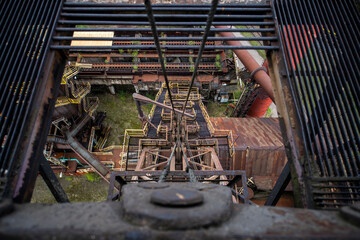Abandoned Heavy Industrial Ruins with Large Blast Furnace in Steelworks