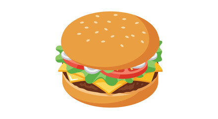 Delicious Cartoon Burger with Fresh Ingredients Isolated on White Background