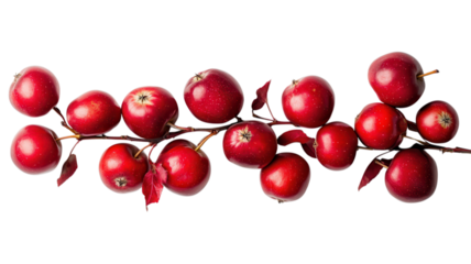 Bright red apples on branches display vibrant colors, showcasing fresh produce ready for selection or decoration