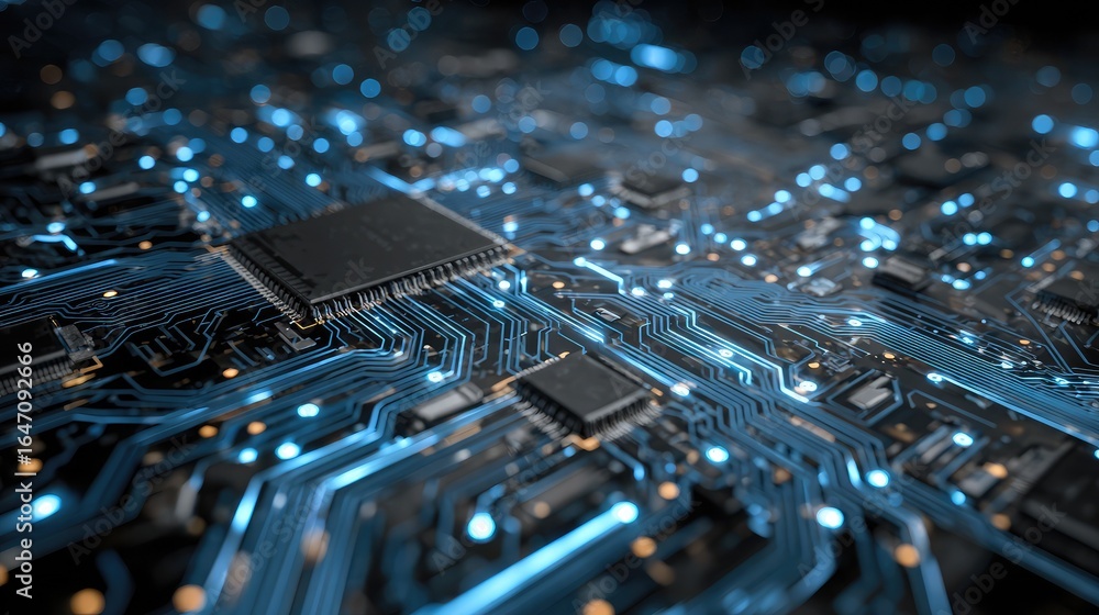Poster explore the complex world of modern technology with this vibrant circuit board design, perfect for s