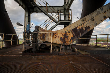 Abandoned Heavy Industrial Ruins with Large Blast Furnace in Steelworks